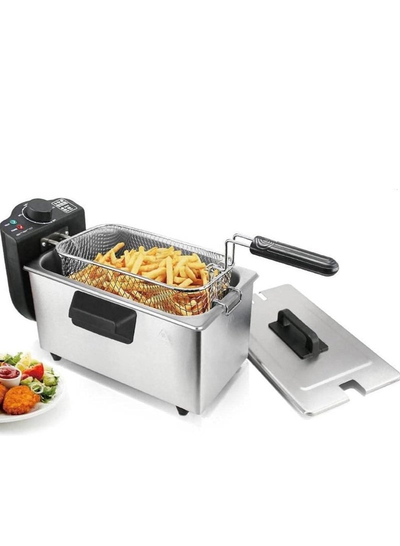 ريفورا مقلاة عميقة من الفولاذ المقاوم للصدأ، خزان زيت قابل للفصل، ترموستات قابل للتعديل، سلة مقلاة حديدية مطلية بالنيكل، قاعدة مضادة للانزلاق | مثالية للبطاطس المقلية وأجنحة الدجاج بقوة 2000 وات وسعة 3 لتر - Image 1