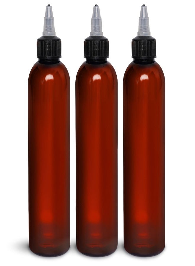 BRIGHTFROM Twist Top Applicator Bottles 8 OZ, Squeeze Empty Plastic Bottles, Black Nozzle, BPA-Free, PET, Refillable, Open/Close Nozzle - Multi Purpose (Amber) Pack of 3 - Image 1