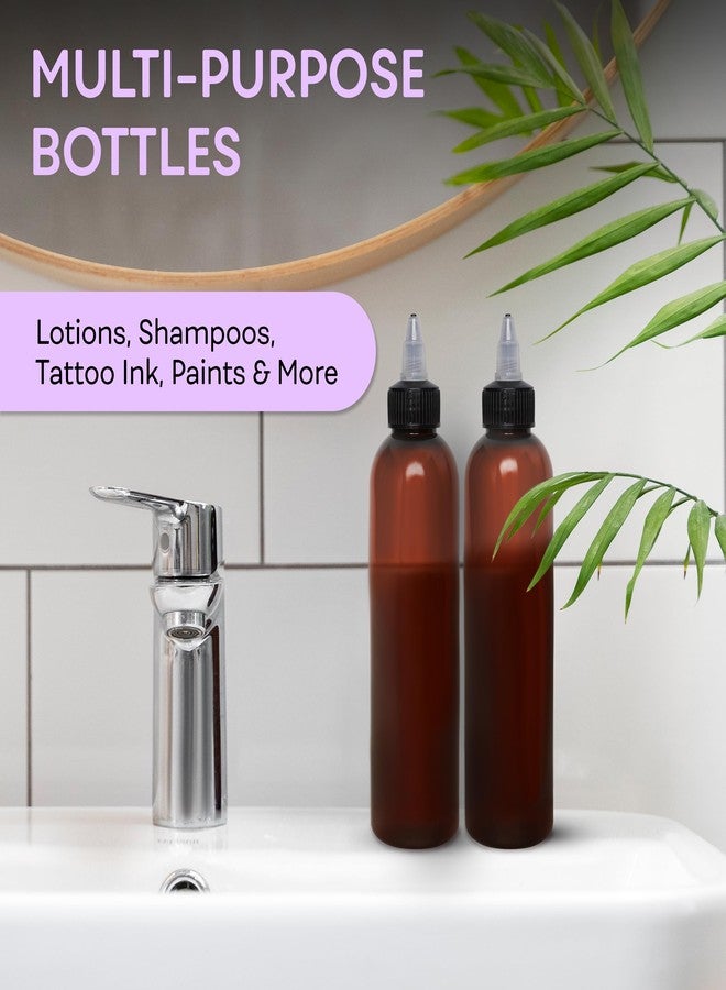 BRIGHTFROM Twist Top Applicator Bottles 8 OZ, Squeeze Empty Plastic Bottles, Black Nozzle, BPA-Free, PET, Refillable, Open/Close Nozzle - Multi Purpose (Amber) Pack of 3 - Image 4