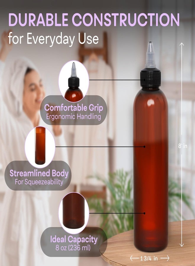 BRIGHTFROM Twist Top Applicator Bottles 8 OZ, Squeeze Empty Plastic Bottles, Black Nozzle, BPA-Free, PET, Refillable, Open/Close Nozzle - Multi Purpose (Amber) Pack of 3 - Image 3