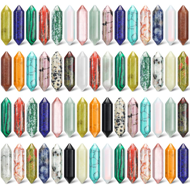 Nuenen 60 Pcs Crystal Hexagonal Wand Stones Bulk Worry Stones Healing Bullet Crystals Stones Sets Witch Hexagonal Bullet Shaped Gemstones Chakra for Witchcraft Meditation DivinationClassic Colors