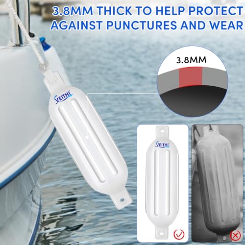 VEITHI Boat Fenders 4 Pack 6.5 x 23 inch,Ribbed Twin Eyes Vinyl Boat Bumpers Fenders,Boat Bumpers for Docking Come with Ropes Needles and Pump to Inflate,Pontoon Boat Fenders for Docking - White - Image 5