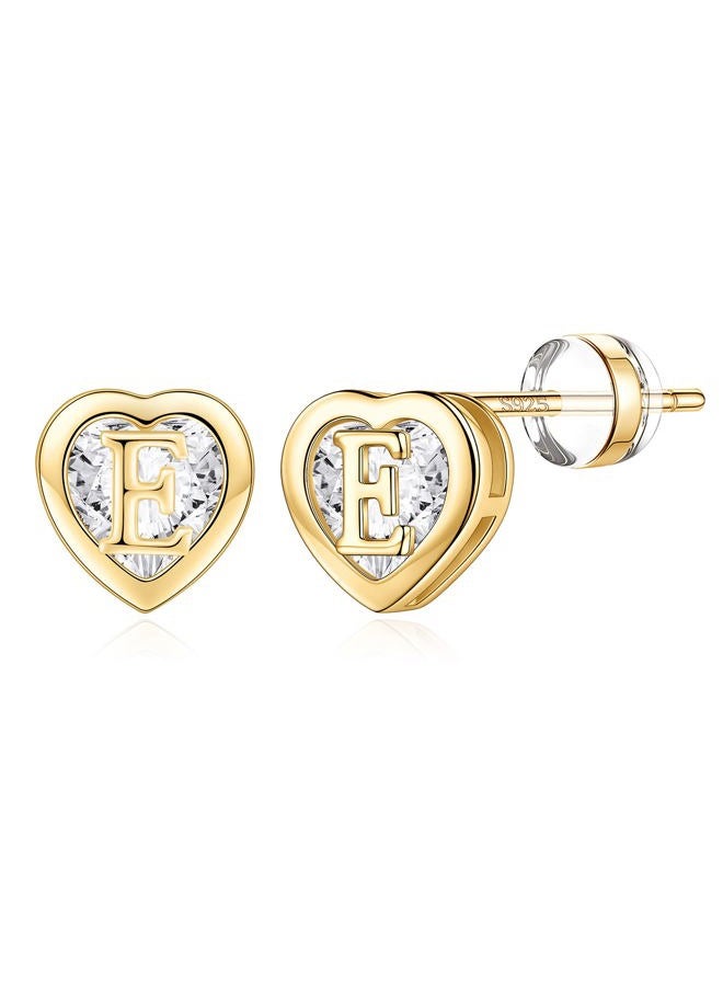 IEFWELL Stud Earrings for Girls Women - Heart Heart Initial Stud Earring Earrings Stacks Hypoallergenic Earring for Piercing Gifts for Women Trendy Gifts for Teen Girl, Gold-E, Brass Yellow Gold - Image 1