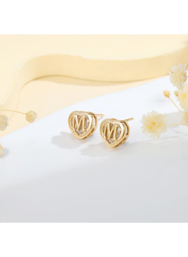 IEFWELL Stud Earrings for Girls Women - Heart Heart Initial Stud Earring Earrings Stacks Hypoallergenic Earring for Piercing Gifts for Women Trendy Gifts for Teen Girl, Gold-E, Brass Yellow Gold - Image 5