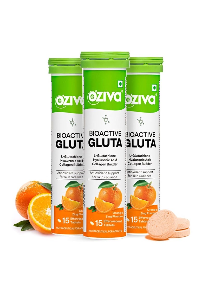 أوزيفا أقراص الجلوتاثيون النشطة بيولوجيًا أقراص جلوتاثيون البشرة المتألقة L جلوتاثيون حمض الهيالورونيك فيتامين C توهج البشرة المضاد للتصبغ برتقالي 45 قرص فوار عبوة من 3 أقراص - Image 1