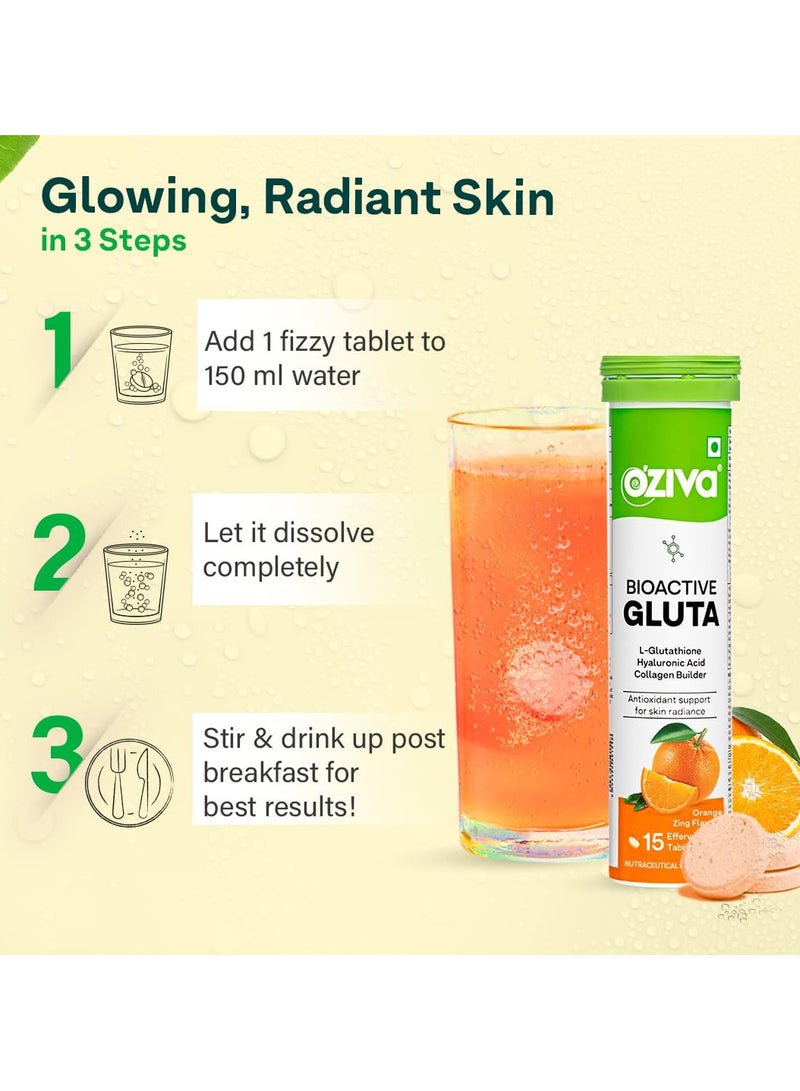 أوزيفا أقراص الجلوتاثيون النشطة بيولوجيًا أقراص جلوتاثيون البشرة المتألقة L جلوتاثيون حمض الهيالورونيك فيتامين C توهج البشرة المضاد للتصبغ برتقالي 45 قرص فوار عبوة من 3 أقراص - Image 5
