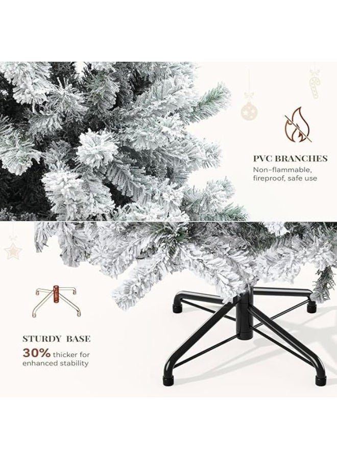 6ft Snow Flocked Artificial Christmas Tree with Metal Stand (160cm) - Image 4