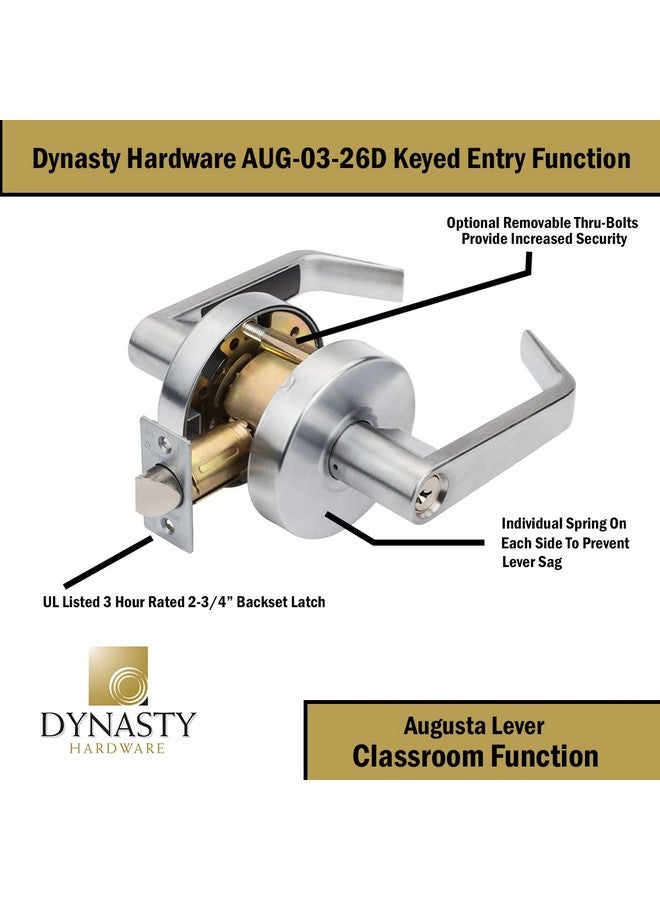 Dynasty Hardware AUG-03-26D Grade 2 Commercial Duty Classroom Function Keyed Lever Lockset, ADA, Satin Chrome Finish - Image 4