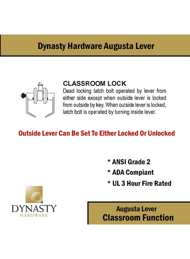Dynasty Hardware AUG-03-26D Grade 2 Commercial Duty Classroom Function Keyed Lever Lockset, ADA, Satin Chrome Finish - Image 2