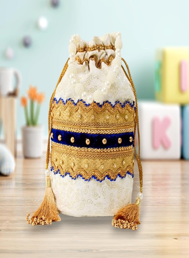 حقيبة بوتلي أنيقة مصنوعة يدويًا من AAIKUn، بتصميم عصري لحفلات الزفاف، مزودة بمقبض من اللؤلؤ وشرابة ذهبية وبيضاء مطرزة، مناسبة للنساء والفتيات، سهلة الغسل اليدوي، عبوة من قطعة واحدة. - Image 4