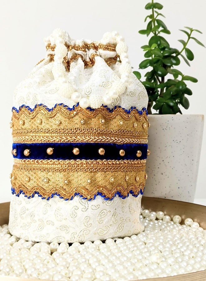 حقيبة بوتلي أنيقة مصنوعة يدويًا من AAIKUn، بتصميم عصري لحفلات الزفاف، مزودة بمقبض من اللؤلؤ وشرابة ذهبية وبيضاء مطرزة، مناسبة للنساء والفتيات، سهلة الغسل اليدوي، عبوة من قطعة واحدة. - Image 5