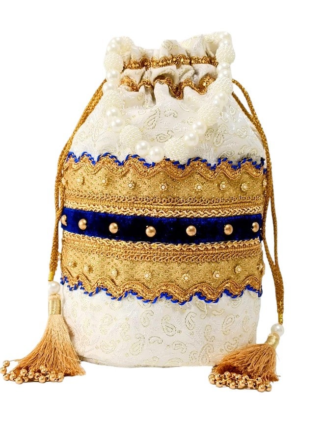 حقيبة بوتلي أنيقة مصنوعة يدويًا من AAIKUn، بتصميم عصري لحفلات الزفاف، مزودة بمقبض من اللؤلؤ وشرابة ذهبية وبيضاء مطرزة، مناسبة للنساء والفتيات، سهلة الغسل اليدوي، عبوة من قطعة واحدة. - Image 1