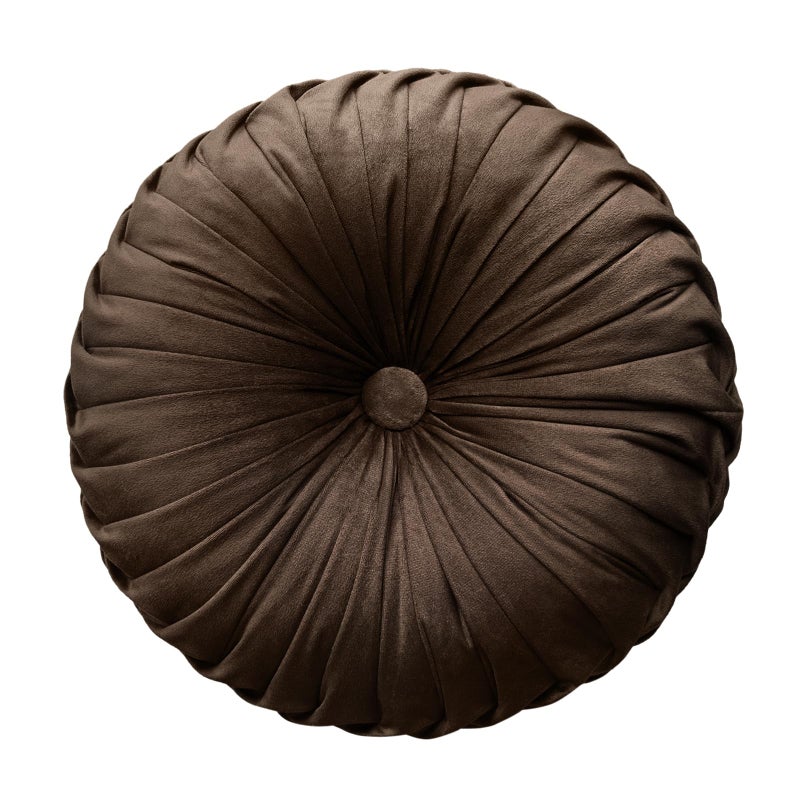 Teieas Round Throw Pillow Velvet Home Decoration Pleated Round Pillow Cushion for Couch Chair Bed Car Brown - Image 2