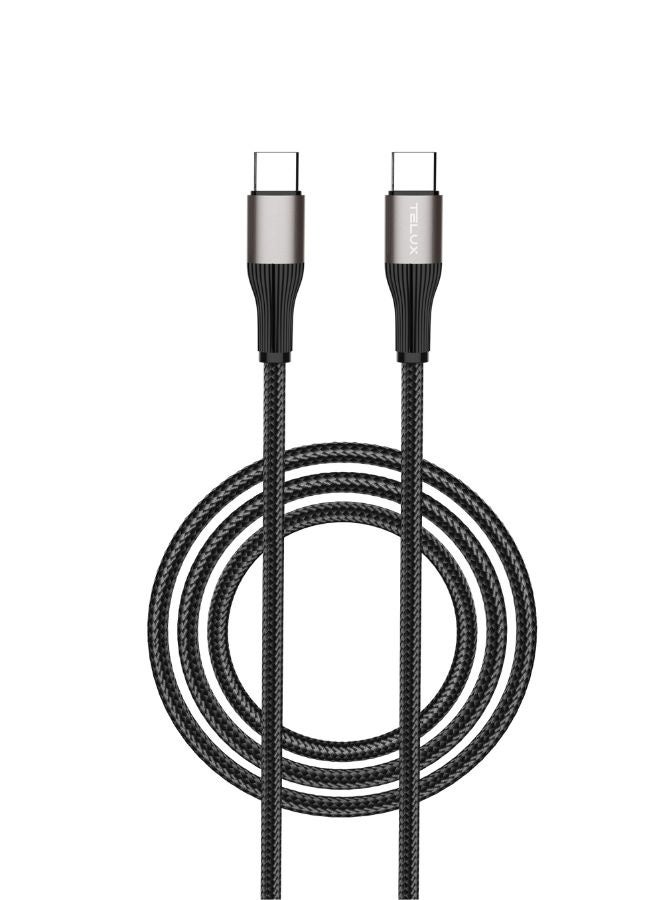 TELUX BOLTX USB-C to USB-C Charging Cable 3m, 60W PD Fast Charging, Wear-Resistant Nylon Braid, Broad Compatibility, 10000+ Bend Lifespan, 480Mbps Data Transfer, Black - Image 1