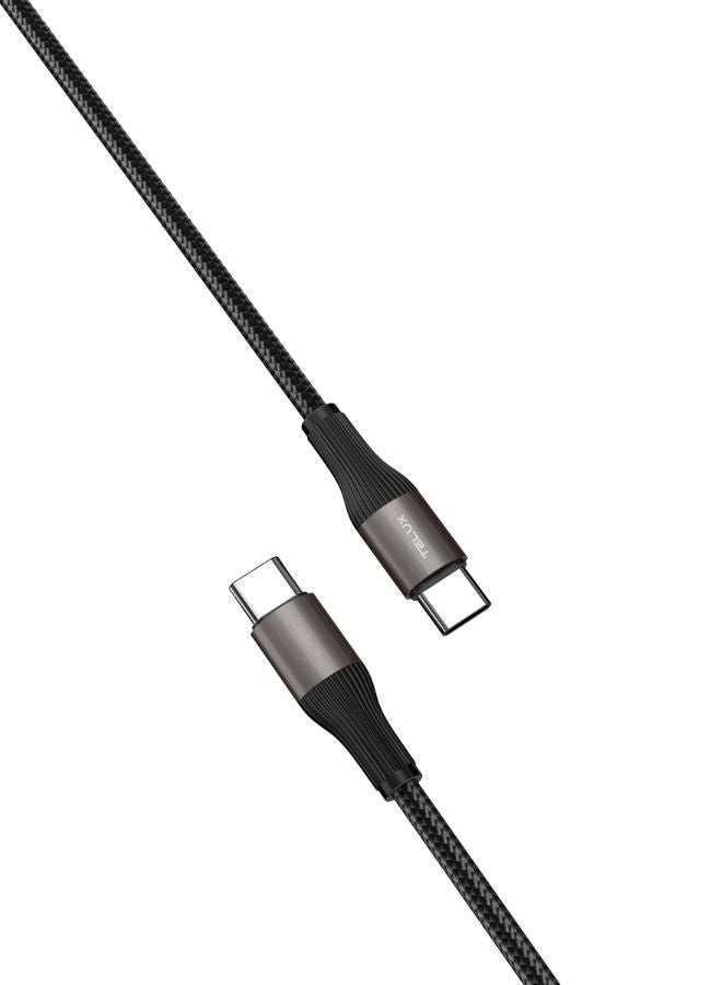 TELUX BOLTX USB-C to USB-C Charging Cable 3m, 60W PD Fast Charging, Wear-Resistant Nylon Braid, Broad Compatibility, 10000+ Bend Lifespan, 480Mbps Data Transfer, Black - Image 2