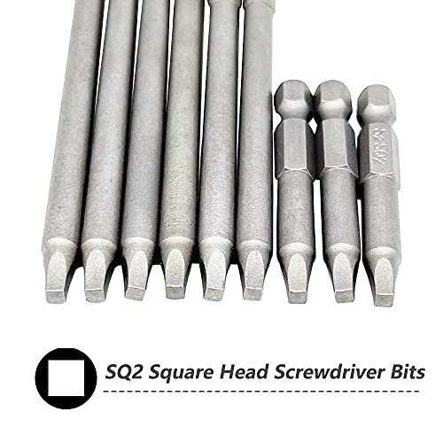 Saipe Set of 9 Pieces Magnetic SQ2 Square Head Screwdriver Bits 1/4 Inch Hex Shank Square Drive Bit Security Electric Screw Driver Drill Bit for Electric Hand Screwdrivers, 50/100/150mm Length - Image 3