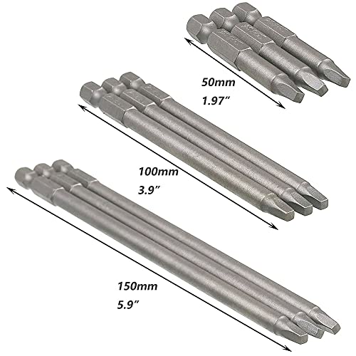 Saipe Set of 9 Pieces Magnetic SQ2 Square Head Screwdriver Bits 1/4 Inch Hex Shank Square Drive Bit Security Electric Screw Driver Drill Bit for Electric Hand Screwdrivers, 50/100/150mm Length - Image 5