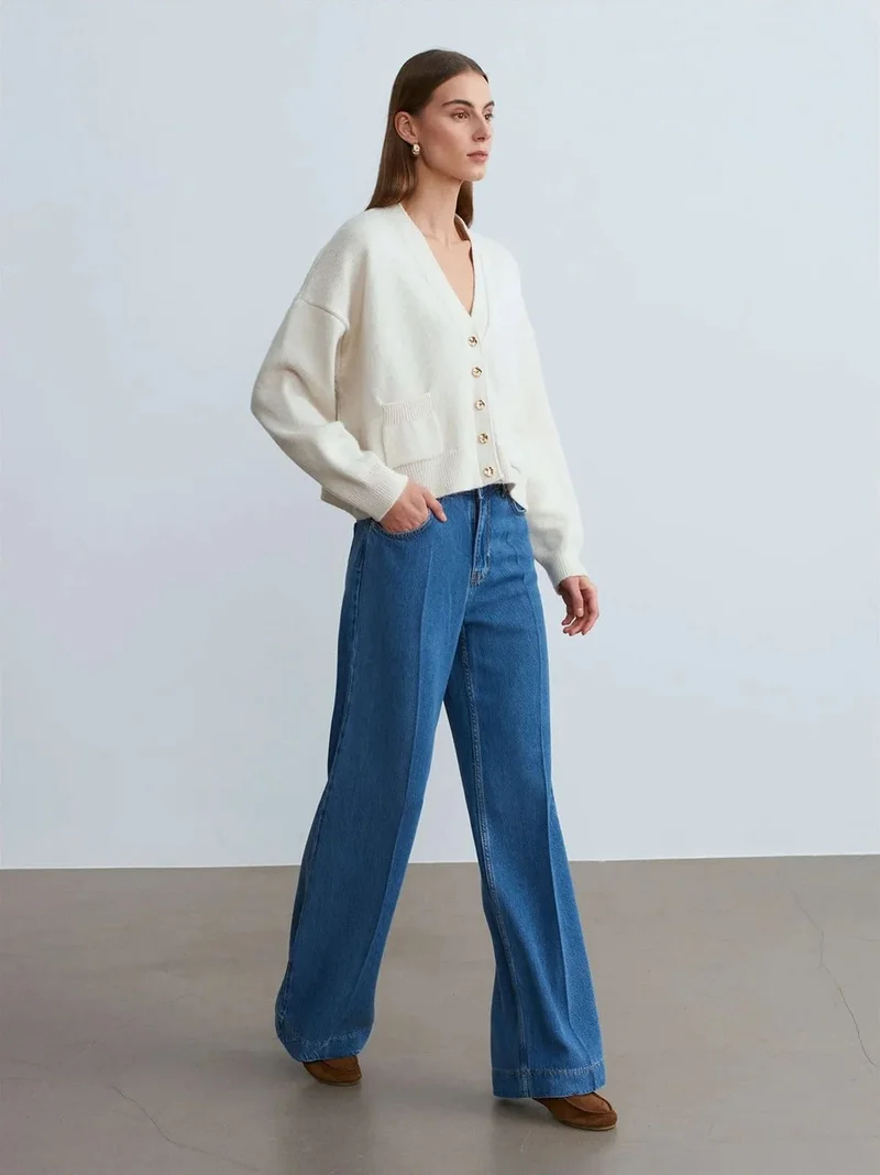 ديلفين Dilvin High-Waist Wide-Leg Tencel Jeans
