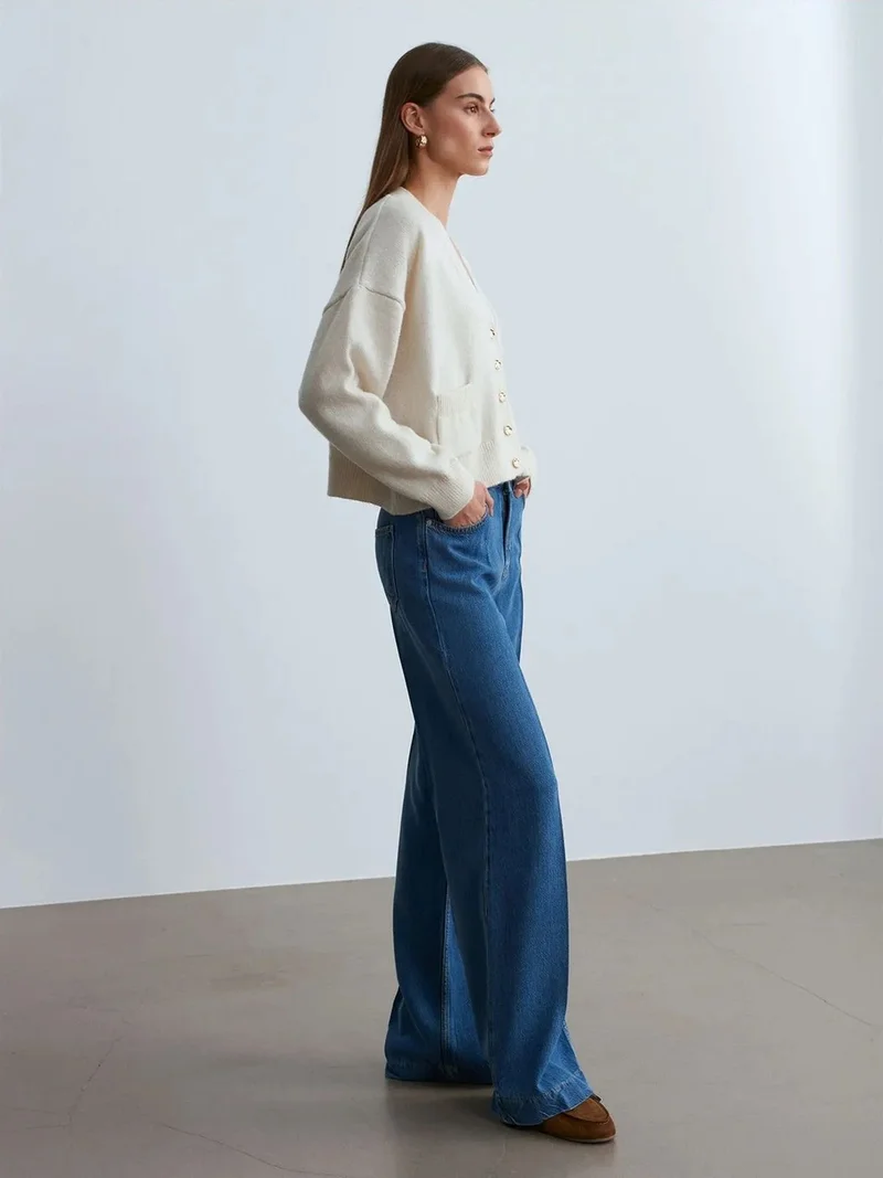 ديلفين Dilvin High-Waist Wide-Leg Tencel Jeans