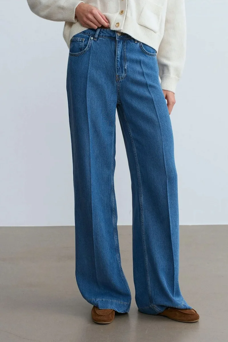 Dilvin Mid Blue Denim DILVIN High-Waist Wide-Leg Tencel Jeans for Women | Best Price UAE