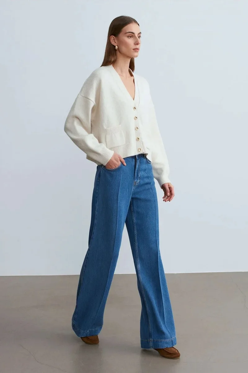 Dilvin Mid Blue Denim DILVIN High-Waist Wide-Leg Tencel Jeans for Women | Best Price UAE