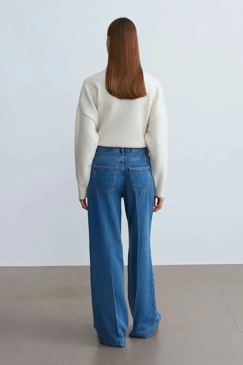 Dilvin Mid Blue Denim DILVIN High-Waist Wide-Leg Tencel Jeans for Women | Best Price UAE