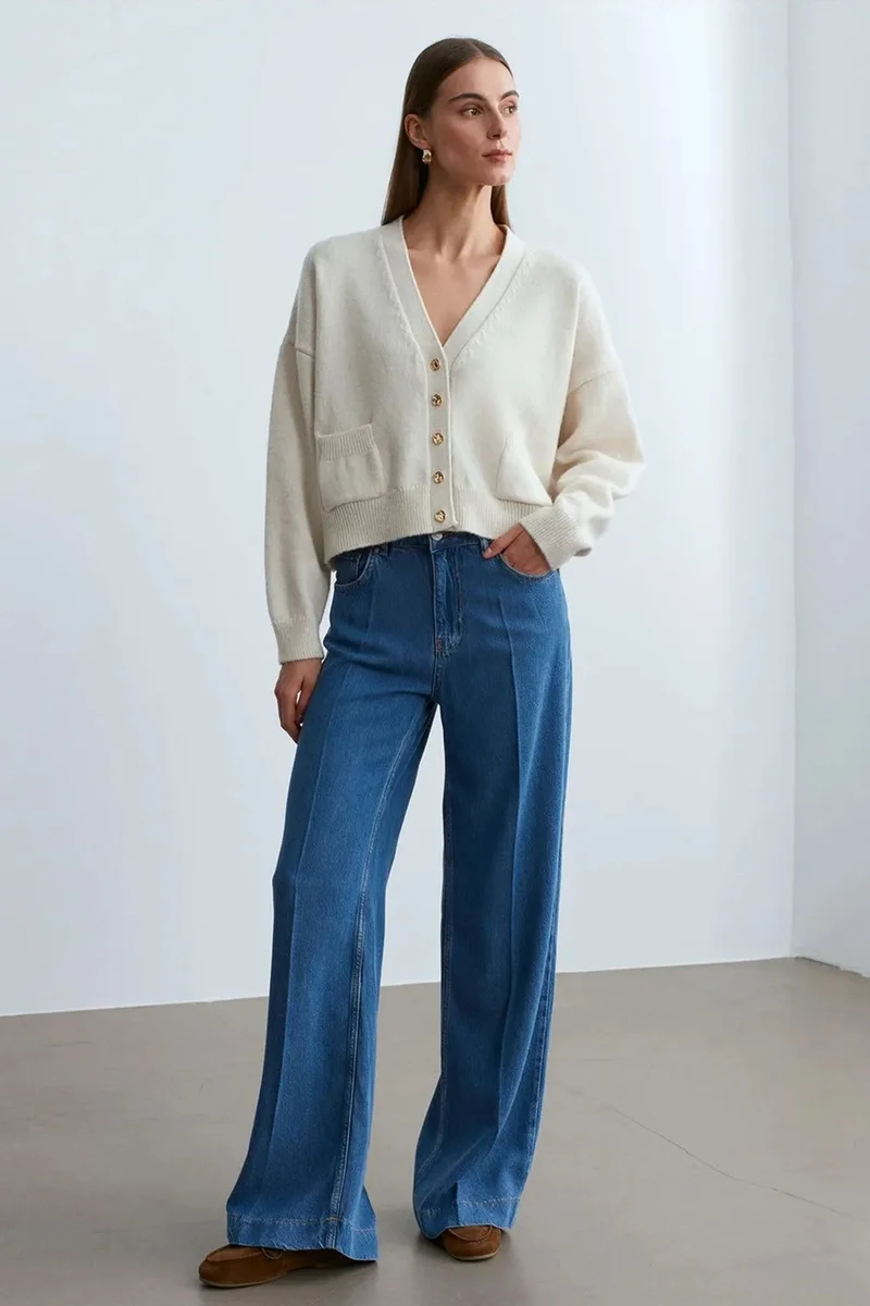 Dilvin Mid Blue Denim DILVIN High-Waist Wide-Leg Tencel Jeans for Women | Best Price UAE
