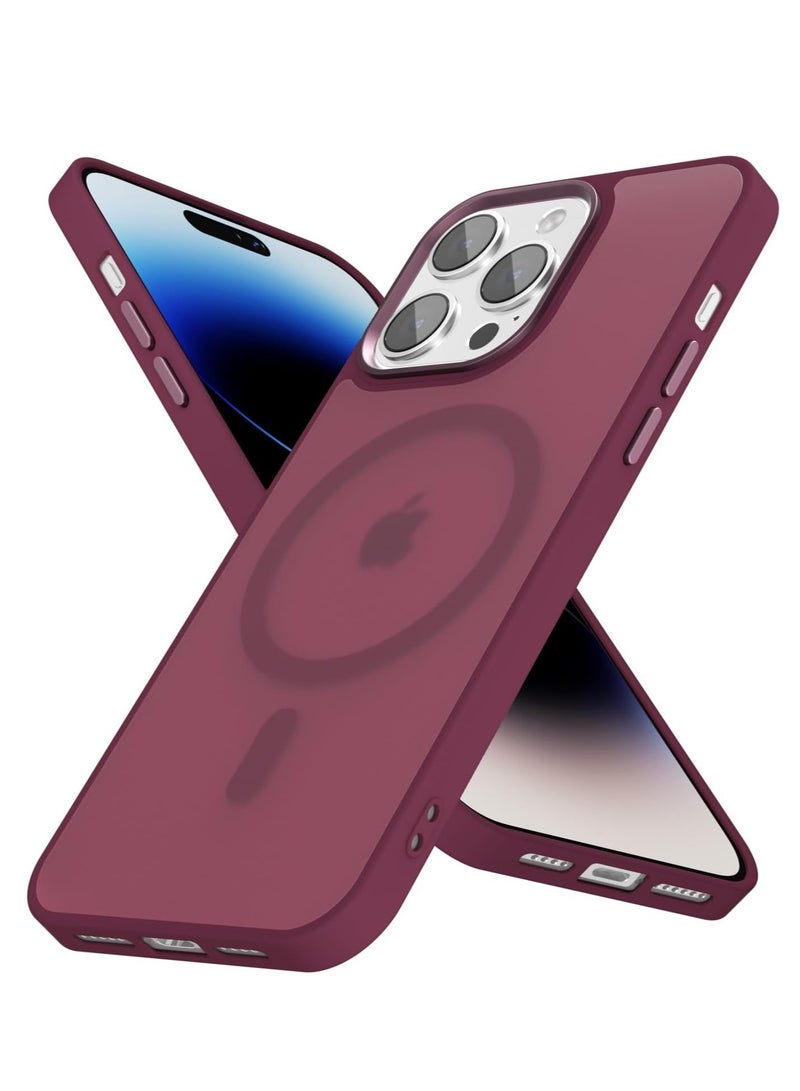 Denx Matte Magnetic case for iPhone 13 Pro , High Grade Drop Protection with Shockproof Strip, Translucent Matte Back Phone Case (Deep Red)