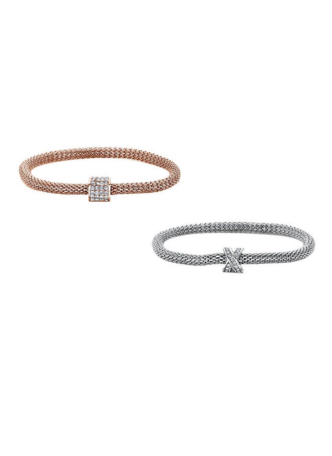 BUCKLEY LONDON - Xo Charm Bracelet Duo - Rhodium Kiss + Rose Barrel - Image 1
