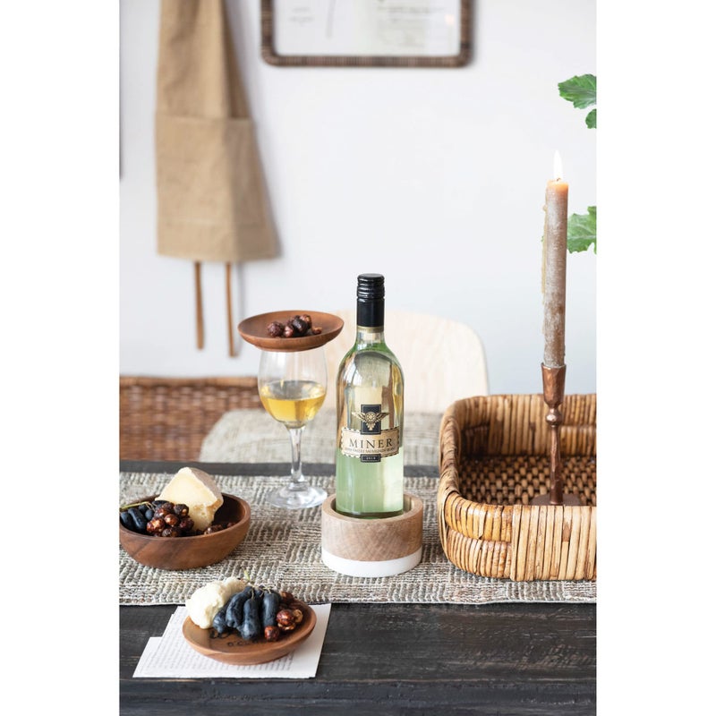 Creative Co-op حامل زجاجات من خشب المانجو والرخام من كرييتيف كوو 5"" طول x 5"" عرض x 3"" ارتفاع متعدد الألوان - Image 2