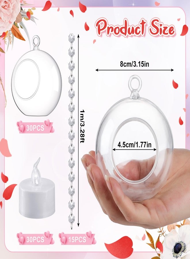 Anglechic 75 Pcs Wedding Hanging Acrylic Globe Tealight Candle Holder 3.15" with Crystal Garland LED Candles for for Indoor Outdoor Backyard Wedding Reception Party Table Centerpieces Decor - Image 2
