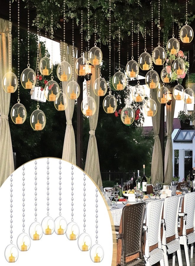 Anglechic 75 Pcs Wedding Hanging Acrylic Globe Tealight Candle Holder 3.15" with Crystal Garland LED Candles for for Indoor Outdoor Backyard Wedding Reception Party Table Centerpieces Decor - Image 1
