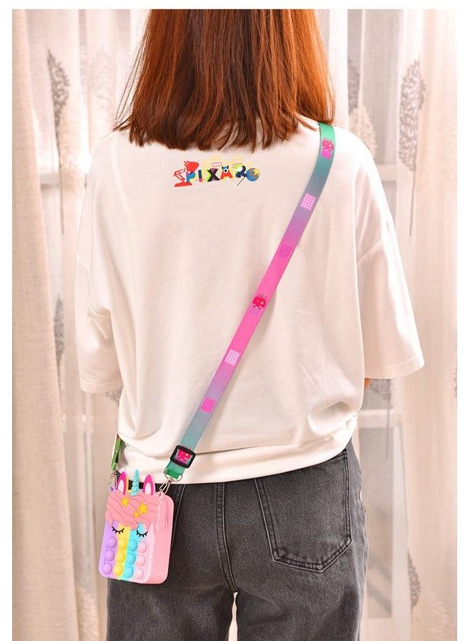 Tirdkid Gifts For Women Fashion Pop Purse Push Bubbles Fidget Toy Rainbow Unicorn Purse Wallet Ladies Bag Silica Dimple Crossbody Bags For Girls（Rose Red） - Image 5