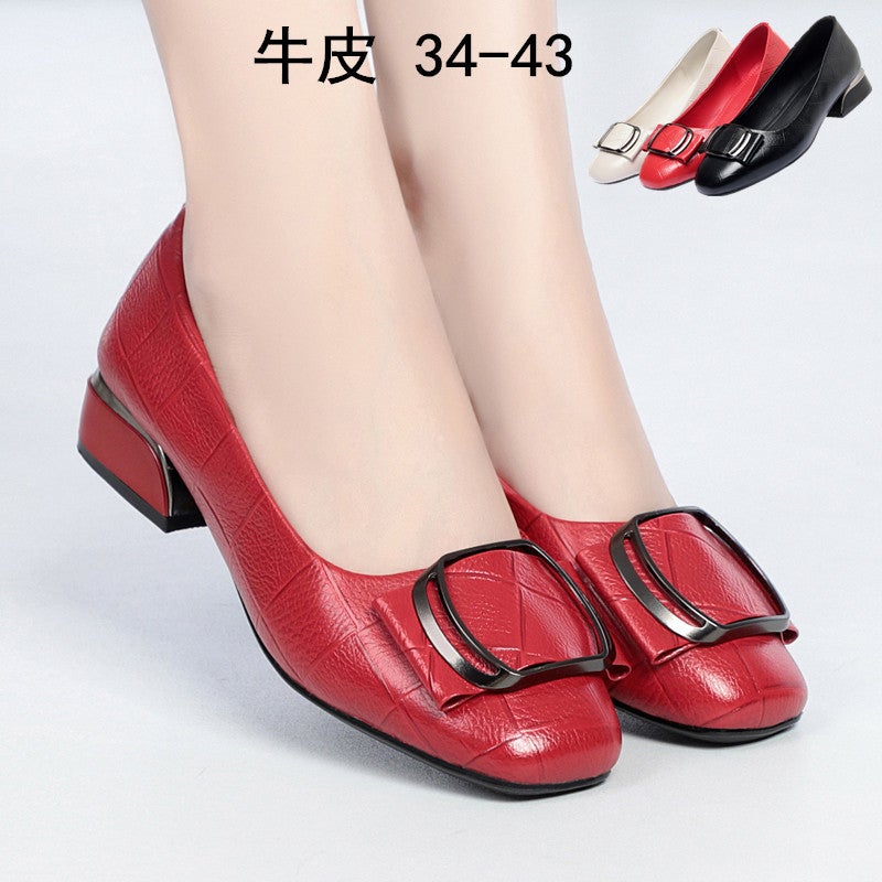 Flat Shoes Women'S Shoes Leather Soft Bottom Middle-Aged And Middle-Aged Leather Shoes Red Shoes Large Size Mother Shoes A Generation Of Hair - Image 2