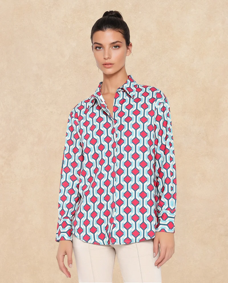 Rareism Women's Geometric Printed Shirt