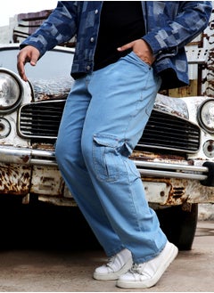 Instafab Plus Men's Light Blue Straight Cargo Denim Jeans  - Image 2