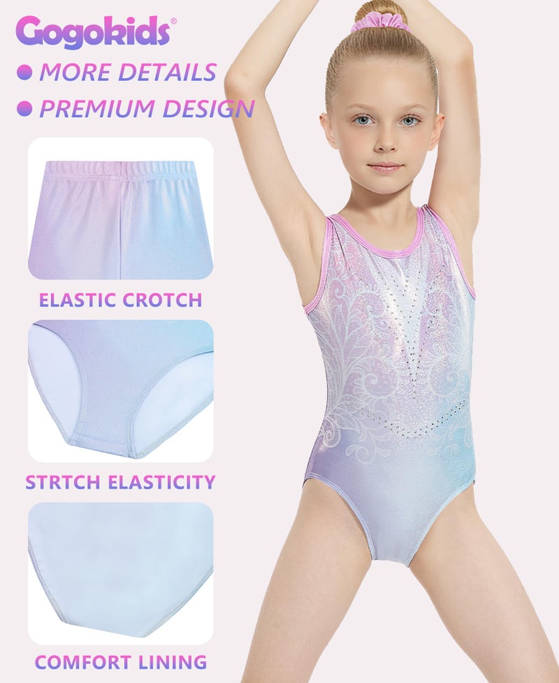 Gogokids Gymnastics Leotards for Girls Sparkly Rhinestone Dance Unitards Biketards with Shorts Activewear, Pink Blue, 6-7 Years - Image 5