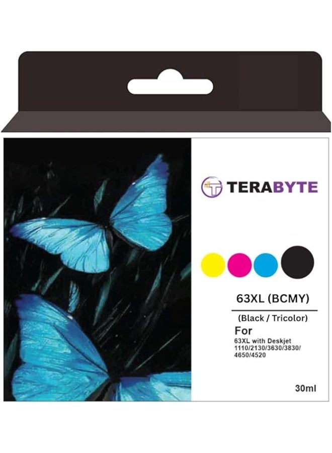 Terabyte 63XL Compatible Ink Cartridges, Black and Tricolor, 30ml, 4-Pack for Officejet 3830 4650 5200, Envy 4520, Deskjet 1110 2130 3630 Printer - Image 1