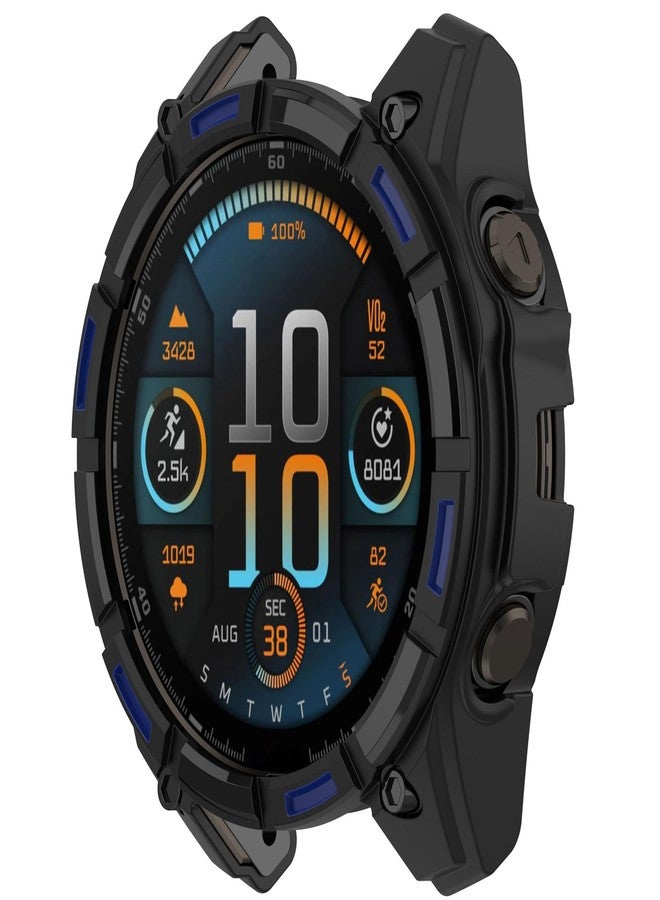 Disscool Case Cover Compatible with Garmin Fenix 8 47mm Solar Smartwatch Soft Anti Drop TPU Replacement Protective Cases Shell Smart Watch Accessories(Black+Blue) - Image 2
