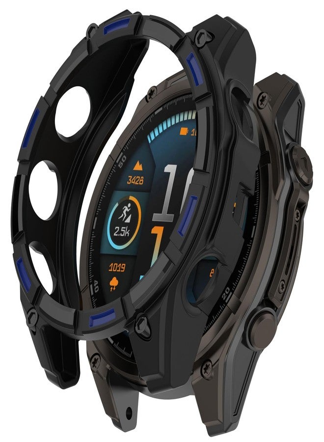 Disscool Case Cover Compatible with Garmin Fenix 8 47mm Solar Smartwatch Soft Anti Drop TPU Replacement Protective Cases Shell Smart Watch Accessories(Black+Blue) - Image 1
