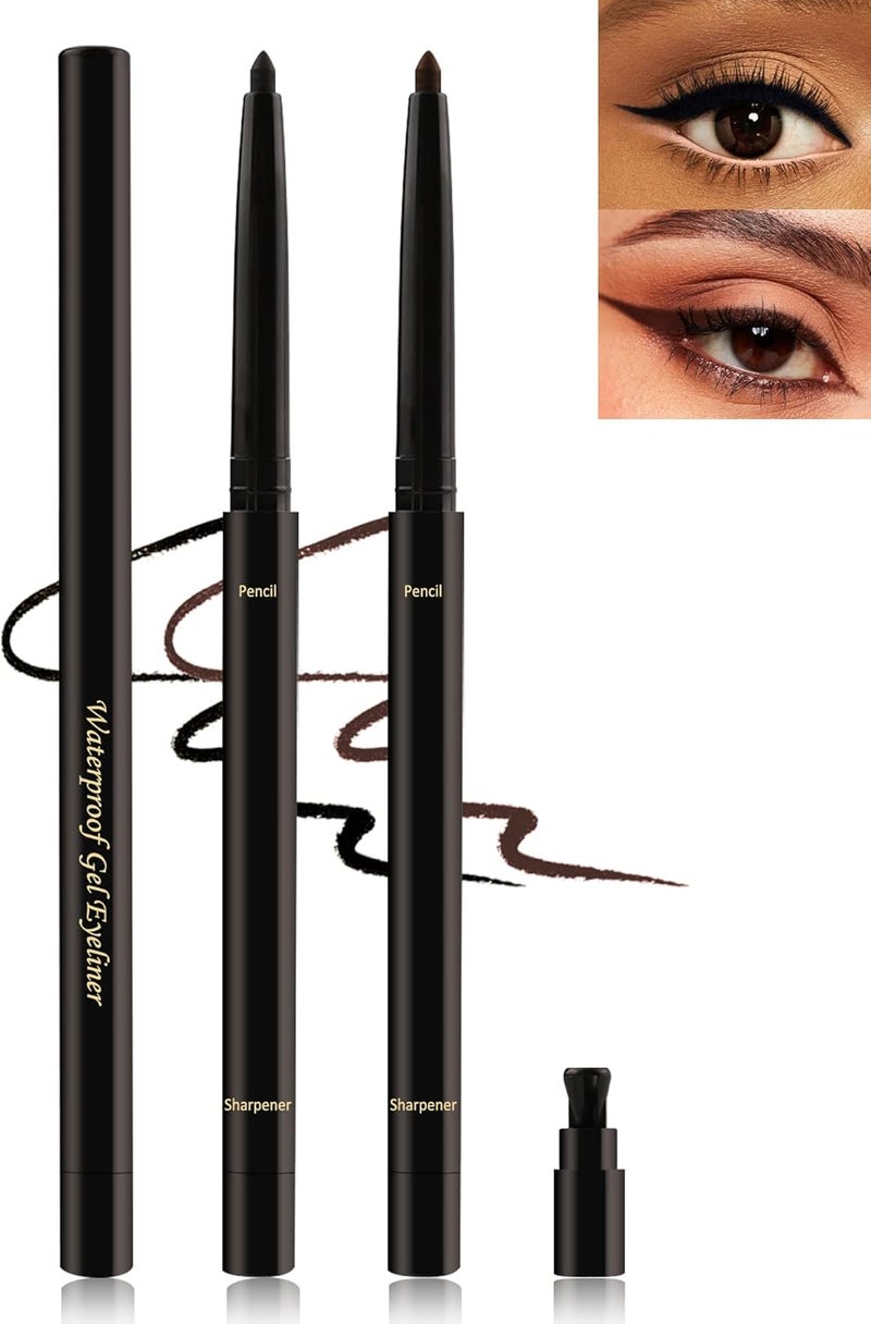 BlackBrown Gel Eyeliner for Older Women Waterproof SmudgeProof Retractable Eye Liner Pencil Long Wear 24H Matte Smooth Eyeliner Waterline with Sharpener for Mature Women Sensitive Eyes2Pcs
