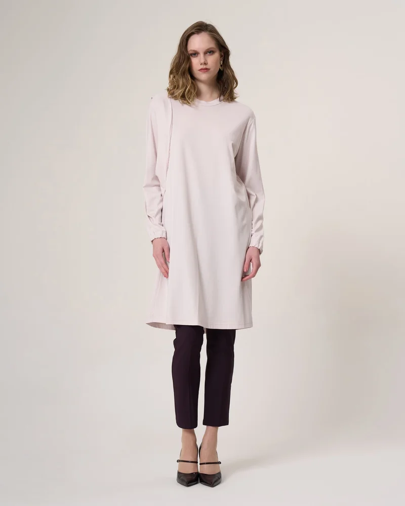 MissWhence  Curved-Seam Longline Tunic with Gathered Cuffs - Camel for Women | Best Price UAE