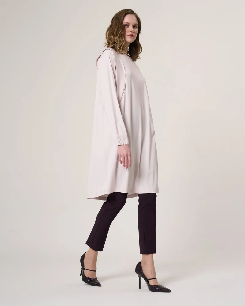 MissWhence  Curved-Seam Longline Tunic with Gathered Cuffs - Camel for Women | Best Price UAE