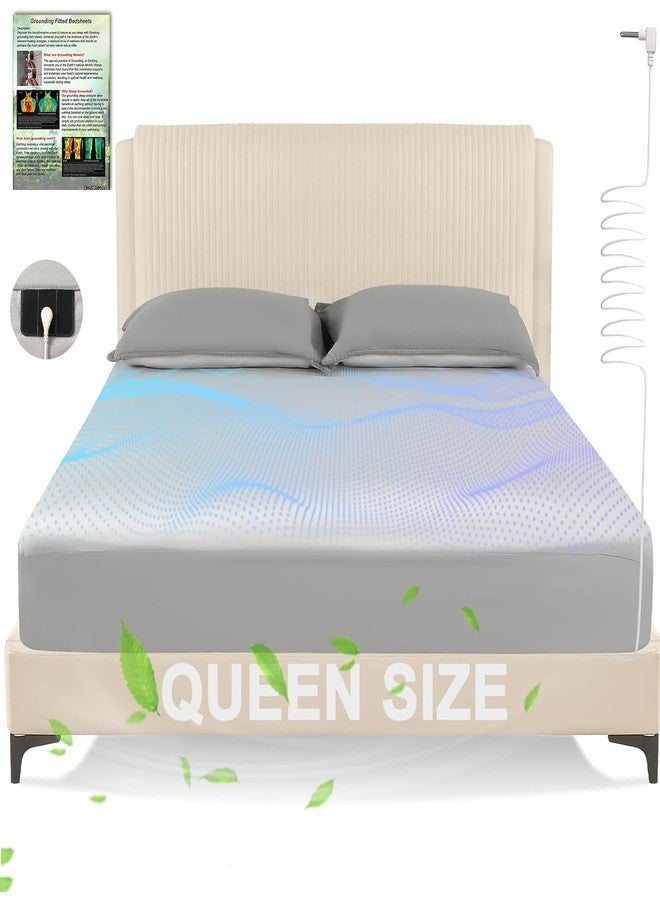 OneAmg Grounding Sheets Queen Size, Earth Grounded Fitted Bed Sheet with 10% Pure Silver Fiber + 90% Organic Cotton, for Improved Sleep & Wellness (Gray, Queen - 80"x60"x15") - Image 1