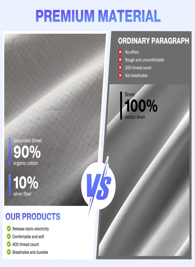 OneAmg Grounding Sheets Queen Size, Earth Grounded Fitted Bed Sheet with 10% Pure Silver Fiber + 90% Organic Cotton, for Improved Sleep & Wellness (Gray, Queen - 80"x60"x15") - Image 4