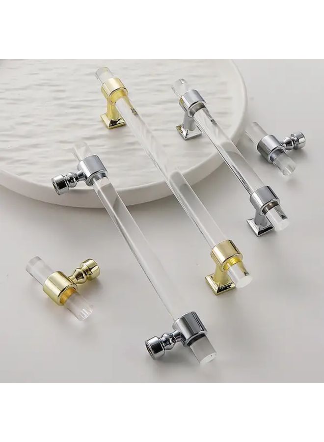 Upgraded Golden Transparent Drawer Cabinet Door Handle Luxury Acrylic Long Bar Pull For Modern Minimalist Cabinets And Drawers High End Transparent Knob With Brass Finish Gentleman Silver 666-96 Cabinet Hardware Drawer Pull Elegant Design Minimalist Style - Image 4