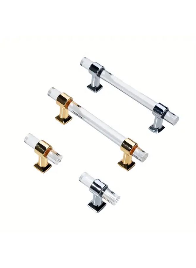 Upgraded Golden Transparent Drawer Cabinet Door Handle Luxury Acrylic Long Bar Pull For Modern Minimalist Cabinets And Drawers High End Transparent Knob With Brass Finish Gentleman Silver 666-96 Cabinet Hardware Drawer Pull Elegant Design Minimalist Style - Image 1