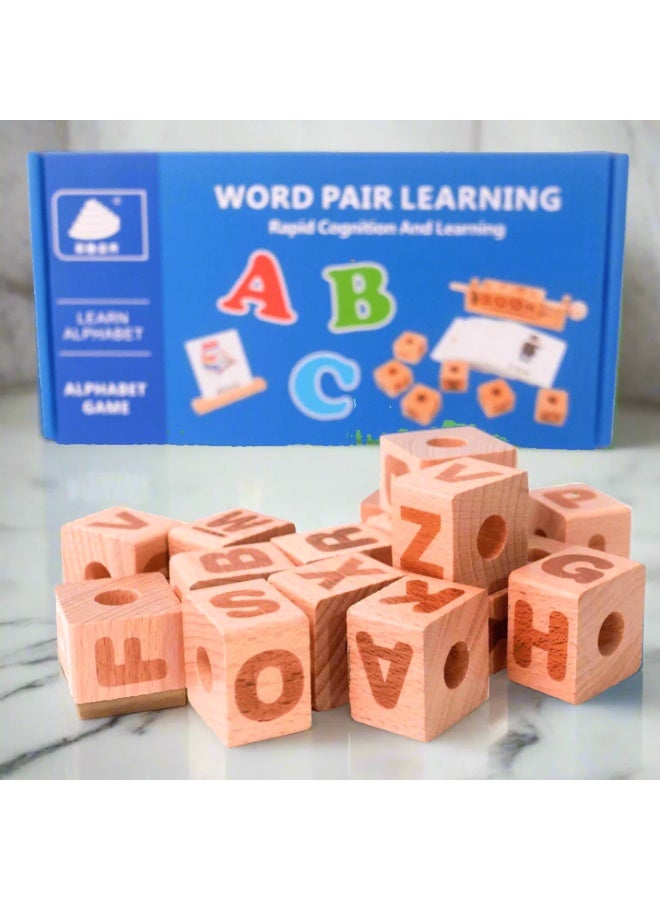 Letter Matching & Spelling Game – Flash Cards with Wooden Letter Blocks | Educational Learning Toy for Preschool Kids Ages 3–6, Boys & Girls - Image 2