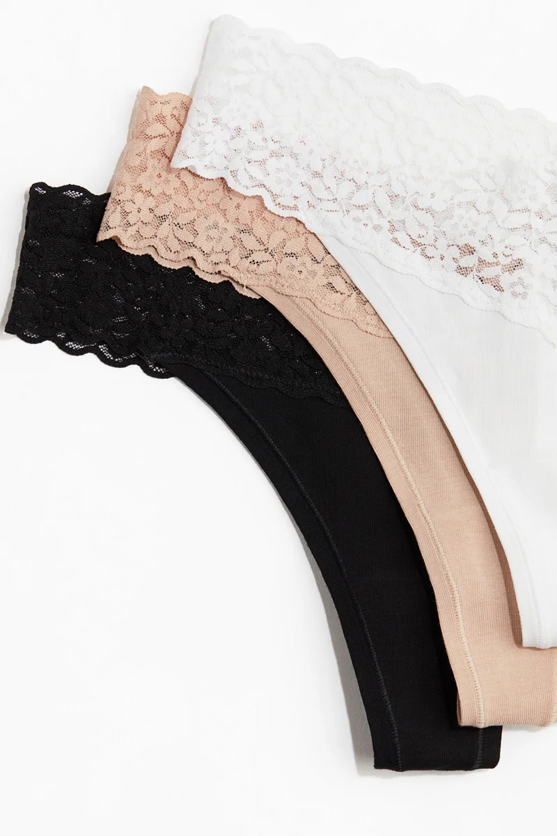 اتش اند ام سروال ثونغ مزين بالدانتيل - عبوة 5 قطع