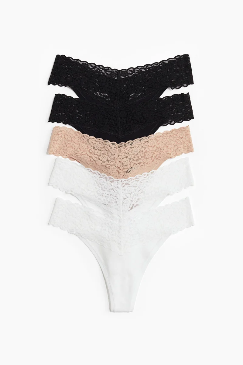 اتش اند ام سروال ثونغ مزين بالدانتيل - عبوة 5 قطع